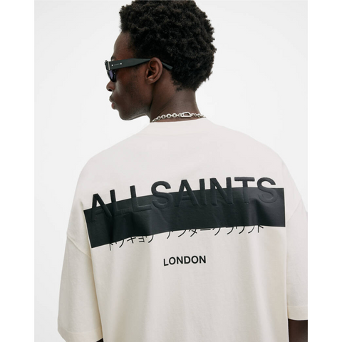 AllSaints Redact Oversized Embroidered Logo T-Shirt White