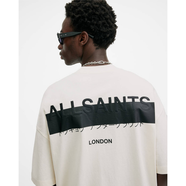 AllSaints Redact Oversized Embroidered Logo T-Shirt White - vista alterna