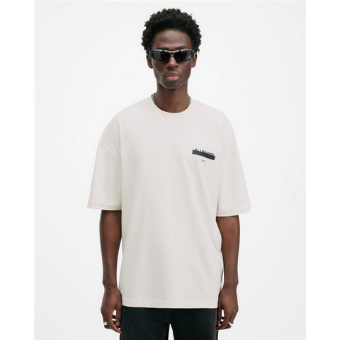 AllSaints Redact Oversized Embroidered Logo T-Shirt White