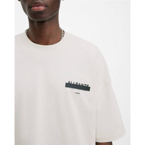 AllSaints Redact Oversized Embroidered Logo T-Shirt White