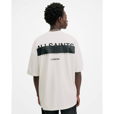 AllSaints Redact Oversized Embroidered Logo T-Shirt White