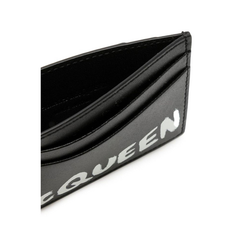 Alexander McQueen Logo-Print Leather Cardholder Black